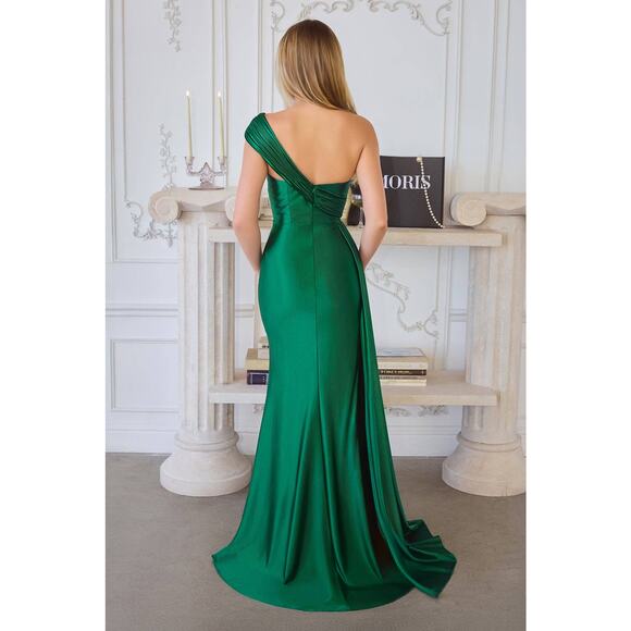 Amoris T817 Ivanna One Shoulder Satin Maxi Dress Gown Womens L Mocha Gold Slit - Picture 9 of 11